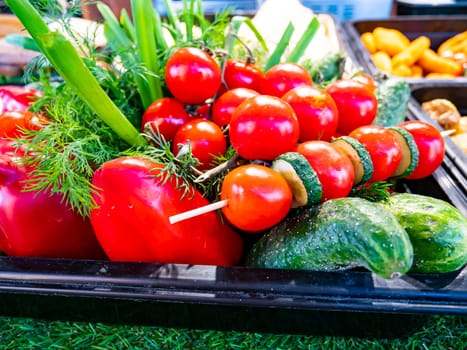 Vegetables on a tray on the counter. Food photo.