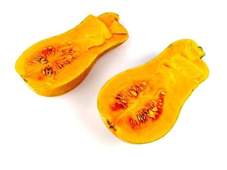 Orange vegetable pumpkin cut on a white background. Harvest. Place for text. Cooking food.