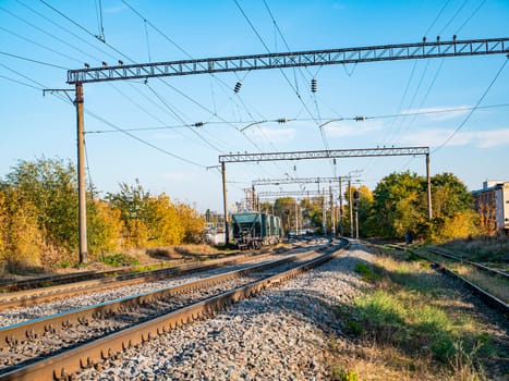 Railway rails for the movement of trains. Railway. Transport.