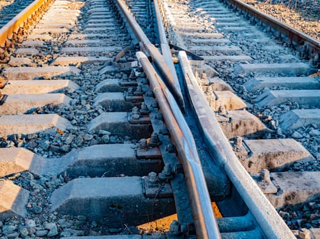 Railway rails for the movement of trains. Railway. Transport.