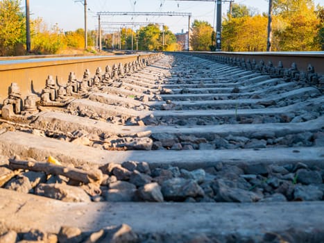 Railway rails for the movement of trains. Railway. Transport.
