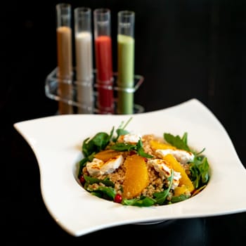 quinoa salad with four salad dressing square crop designed