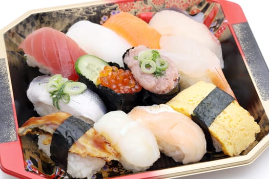 Japanese sushi bento, lunch pack on white background