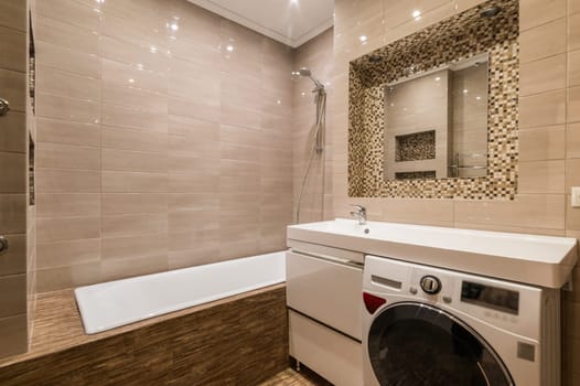 Russia, Moscow- June 11, 2019: interior room apartment. standard repair decoration in hostel. bathroom and toilet