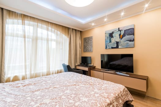 Russia, Moscow- June 11, 2019: interior room apartment. standard repair decoration in hostel