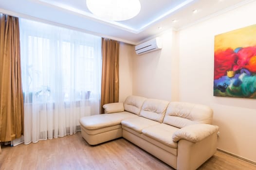 Russia, Moscow- June 11, 2019: interior room apartment. standard repair decoration in hostel