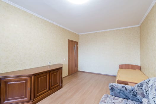 Russia, Moscow- June 11, 2019: interior room apartment. standard repair decoration in hostel