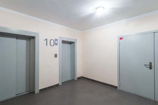 Russia, Moscow- June 11, 2019: interior room apartment. standard repair decoration in hostel. public place, staircase