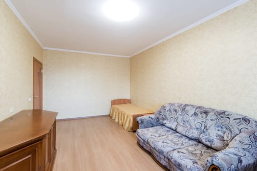 Russia, Moscow- June 11, 2019: interior room apartment. standard repair decoration in hostel