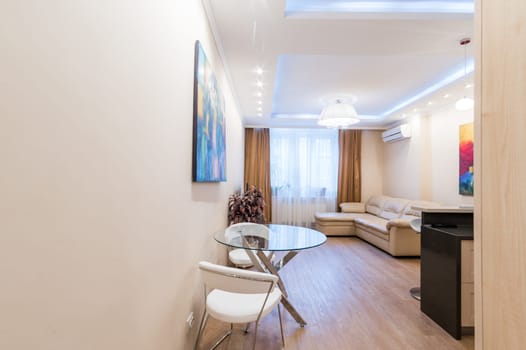 Russia, Moscow- June 11, 2019: interior room apartment. standard repair decoration in hostel