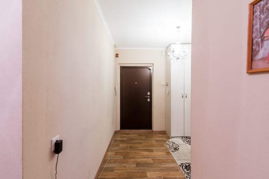 Russia, Moscow- June 11, 2019: interior room apartment. standard repair decoration in hostel. rough repair for self-finishing. finishing stage of construction