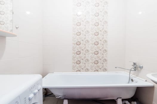 Russia, Moscow- June 11, 2019: interior room apartment. standard repair decoration in hostel. bathroom and toilet