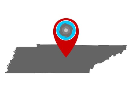 Karte von Tennessee und Pin mit Hurrikanwarnung