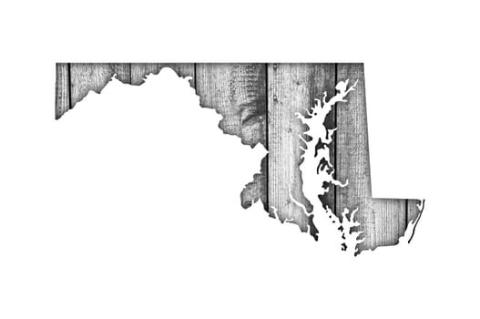 Map of Maryland on weathered wood