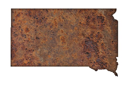 Map of South Dakota on rusty metal