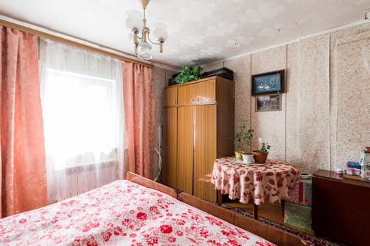 Russia, Moscow- June 12, 2019: interior room apartment. standard repair decoration in hostel