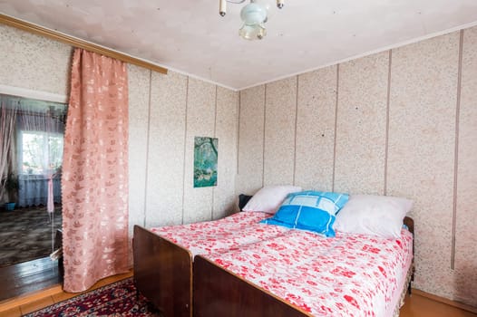Russia, Moscow- June 12, 2019: interior room apartment. standard repair decoration in hostel