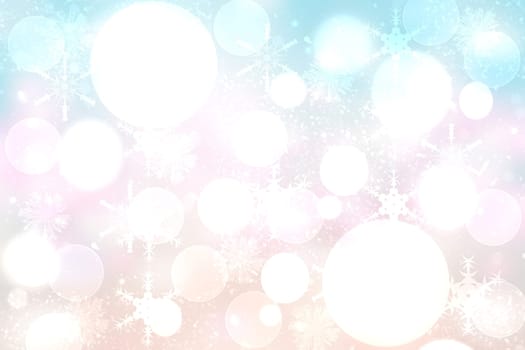 Abstract blurred festive delicate winter christmas or Happy New Year background texture with shiny light turquoise pink and bright bokeh lighted stars. Card concept.