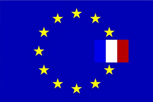 Flags of France and European Union, 3d render, isolated on white