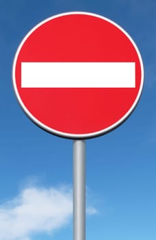 Road sign ban of access against the blue sky with copy space