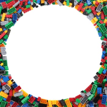 Circle frame of child's building blocks with clipping path