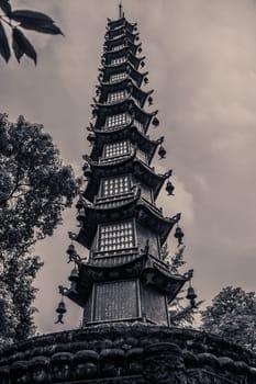 Tall landmark Thousand Buddha Pagoda in the courtyard of the Wenshu Monastery, Chengdu, China