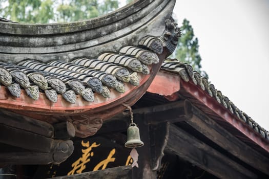 Close up of a traditional chinese building roof in Wenshu Monastery, Chengdu, China