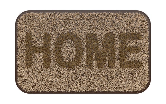 Brown coir doormat with text HOME 3D rendering illustration isolated on white background