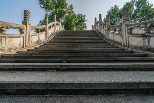 Empty wide stairs of marble bridge on Shan Lake, Guilin town, Guangxi Province, China