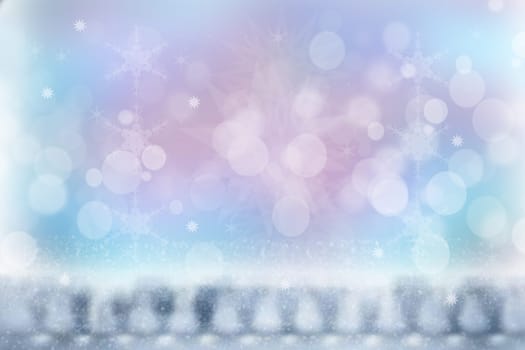 Party invitation template. Abstract festive light blue pink white winter christmas or New Year party invitation background texture with a blue border. Space for design.