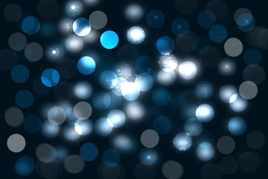 Abstract dark blue background texture with glitter defocused sparkle bokeh circles and glowing circular lights. Beautiful backdrop with bokeh light effect.