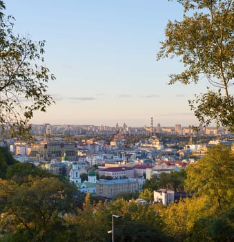 View of Kiev framed by the trees. Ukraine