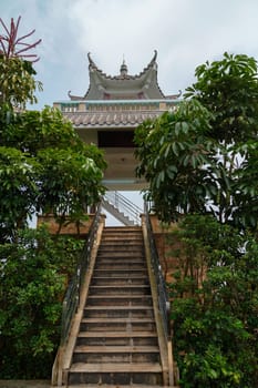 Stone stairs leading to the pagoda on the mountain, China, Shenzhen, Asia