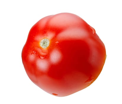 Levitating halves of cherry tomatoes close-up isolated on a white background