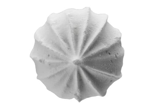 Levitating white meringues closeup on a white background