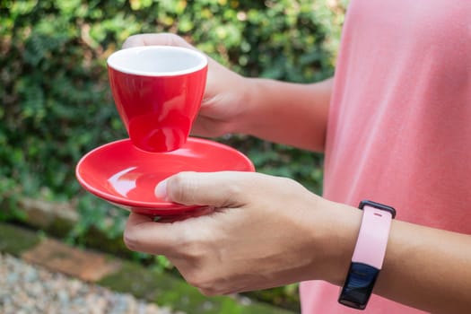 Healthy lifestyle concept female wearing sport tracker wristband arm, stock photo