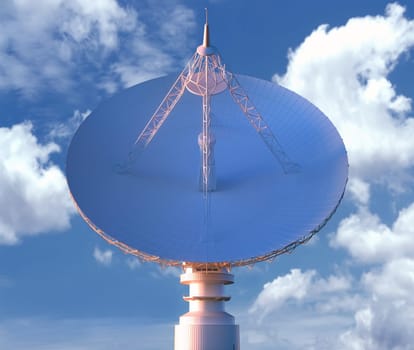Huge satellite antenna dish for communication and signal reception out of the planet Earth. Clipping Path Included. 3D illustration.