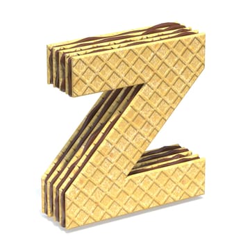 Waffles font with chocolate cream filling Letter Z 3D rendering illustration isolated on white background