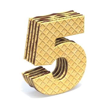 Waffles font with chocolate cream filling Number 5 FIVE 3D rendering illustration isolated on white background