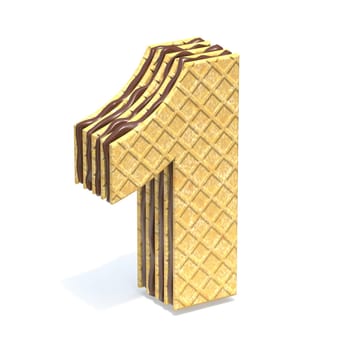Waffles font with chocolate cream filling Number 1 ONE 3D rendering illustration isolated on white background