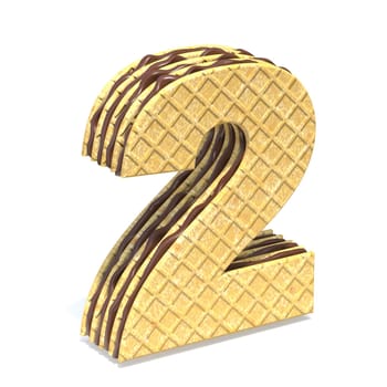 Waffles font with chocolate cream filling Number 2 TWO 3D rendering illustration isolated on white background