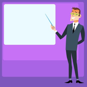 The Manager makes a presentation of the project, space for text on-screen presentations