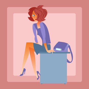 Lonely beautiful woman sitting at the Desk in the office