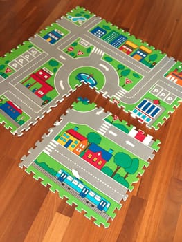 A close up shot of a childs play mat