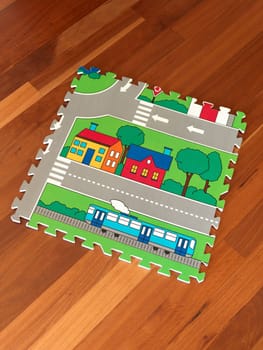 A close up shot of a childs play mat