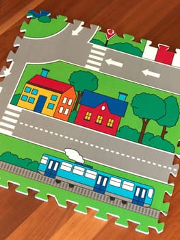 A close up shot of a childs play mat