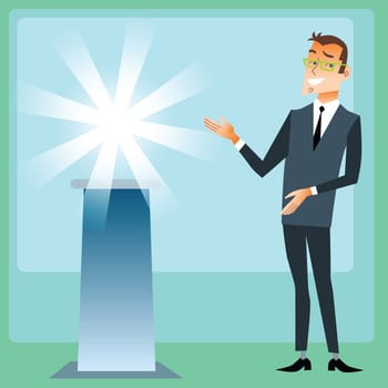 Businessman on the presentation of the new brand