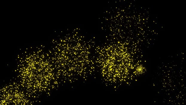 Computer generated abstract composition many flashes of golden salute on a black background. 3d rendering