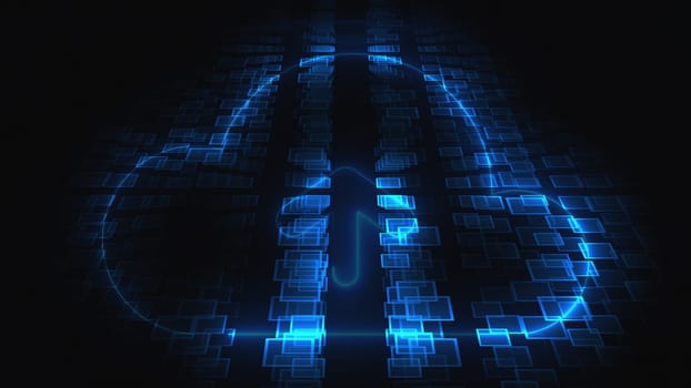 3d rendering technology and internet animation icons. Computer generation neon SEO icon on blurry background.