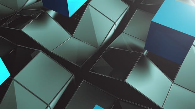 Many rising and turning cubes with shadows, computer generated modern abstract background, 3d rendering